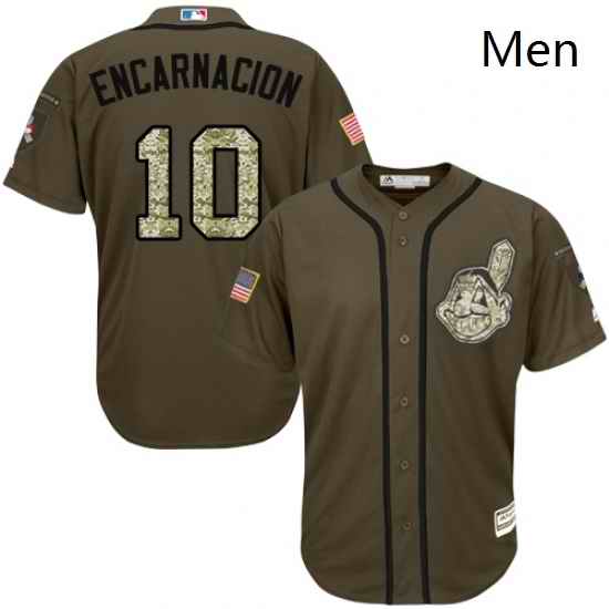 Mens Majestic Cleveland Indians 10 Edwin Encarnacion Authentic Green Salute to Service MLB Jersey